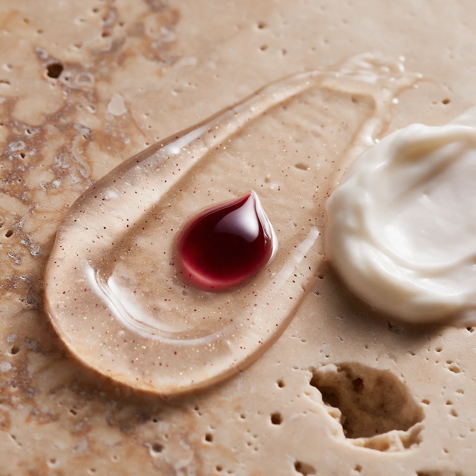 Textura de gel y sérum sobre travertino